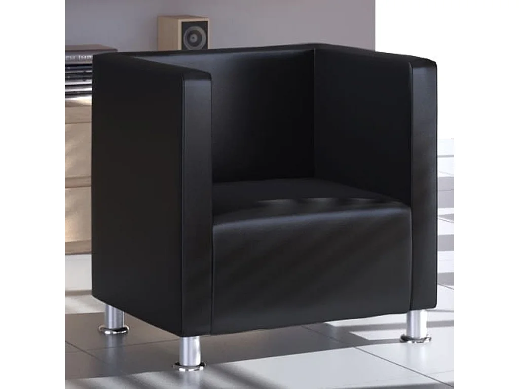 Fauteuil droit cube noir similicuir SEF12439