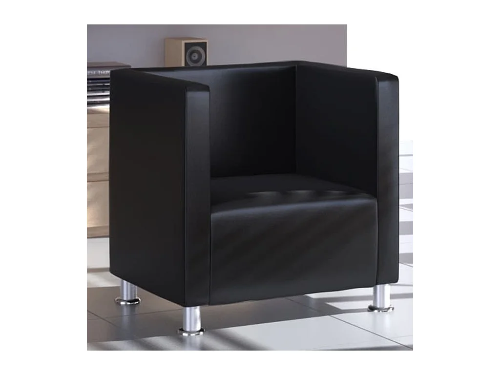 Fauteuil droit cube noir similicuir SEF12439
