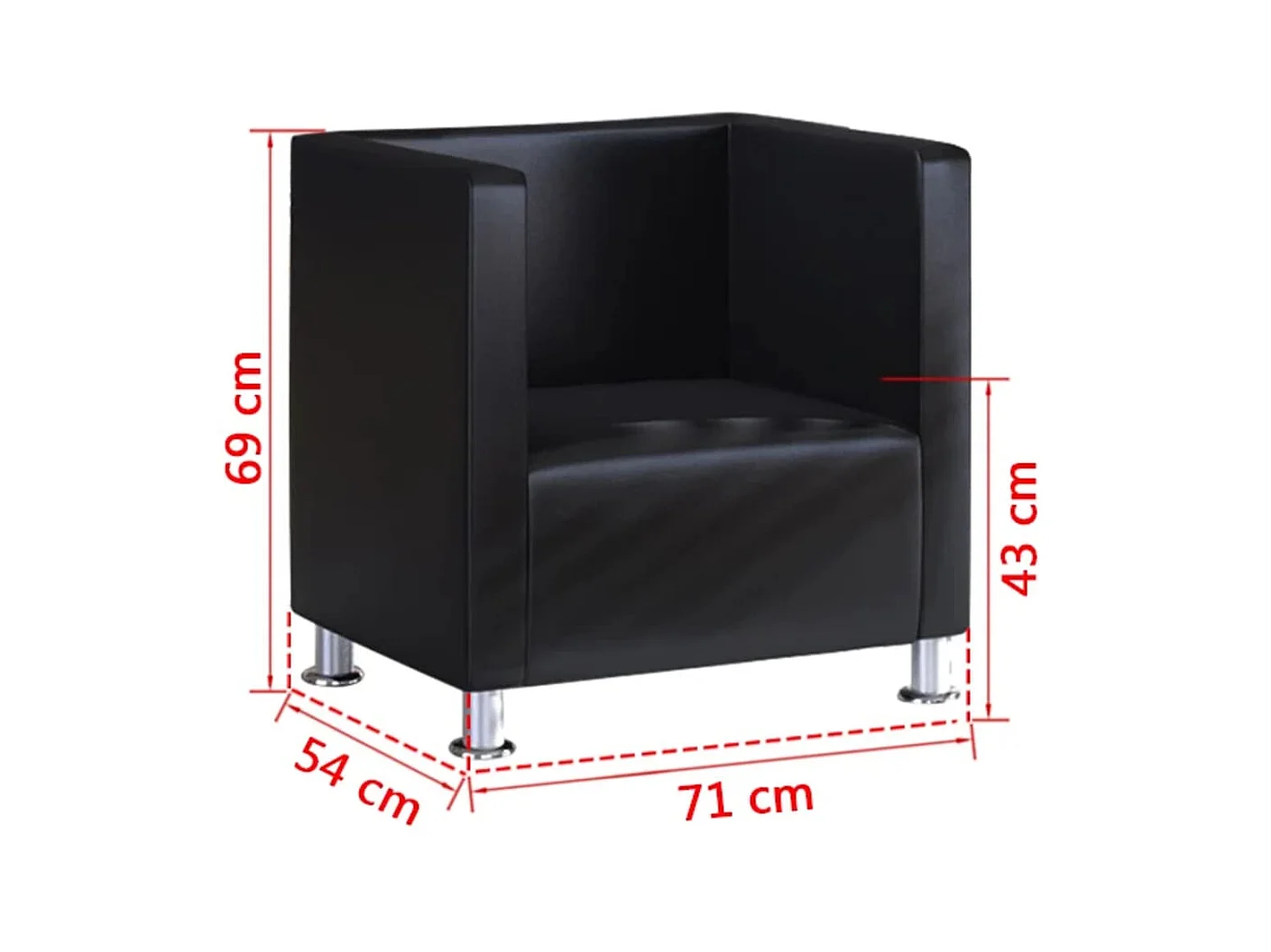 Fauteuil droit cube noir similicuir SEF12439