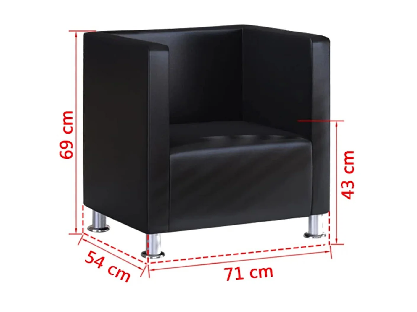 Sillón en forma de cubo de cuero sintético negro ES35794
