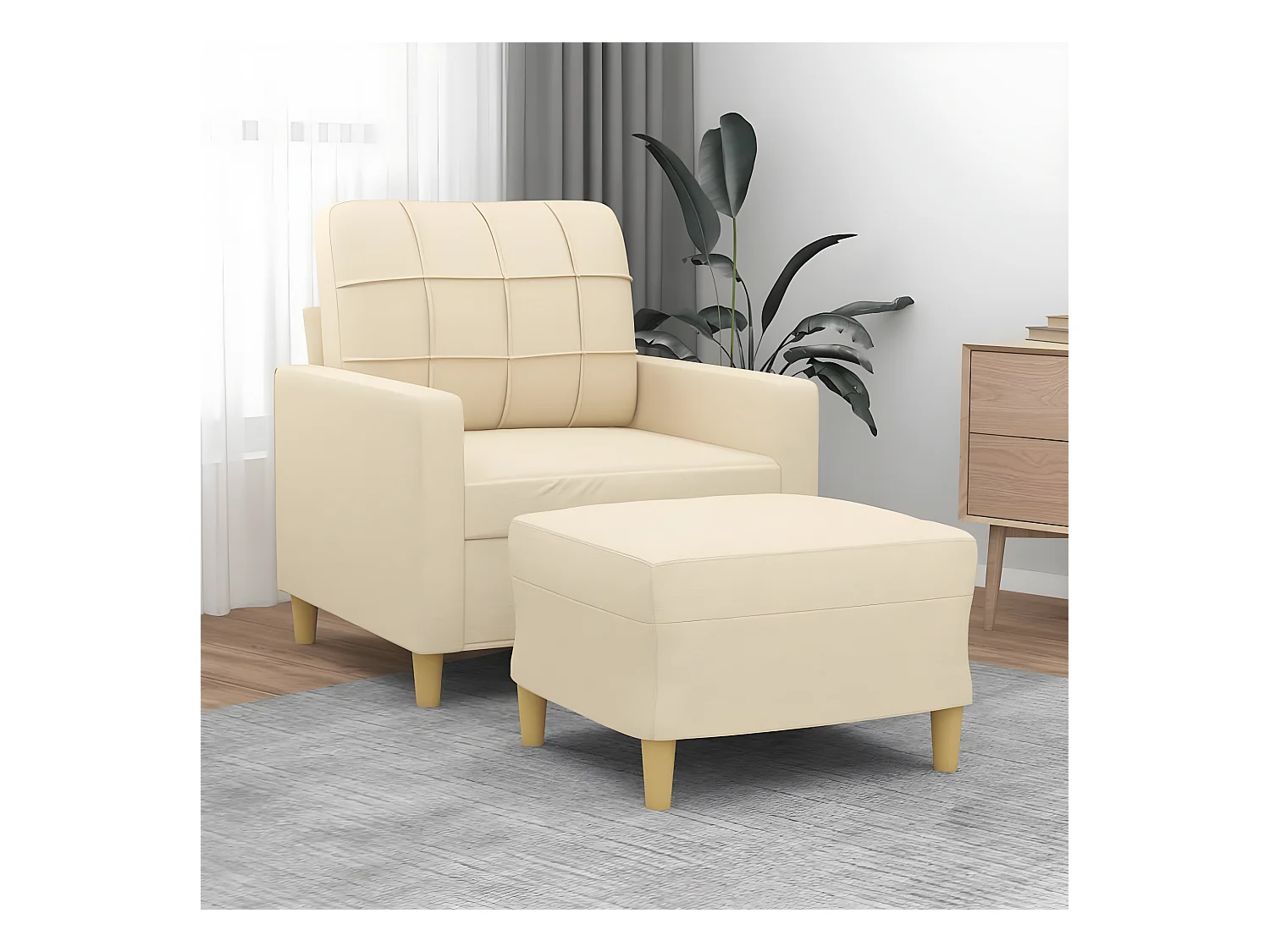 Fauteuil avec repose-pied Confortable Crème 60 cm Tissu LQD3773