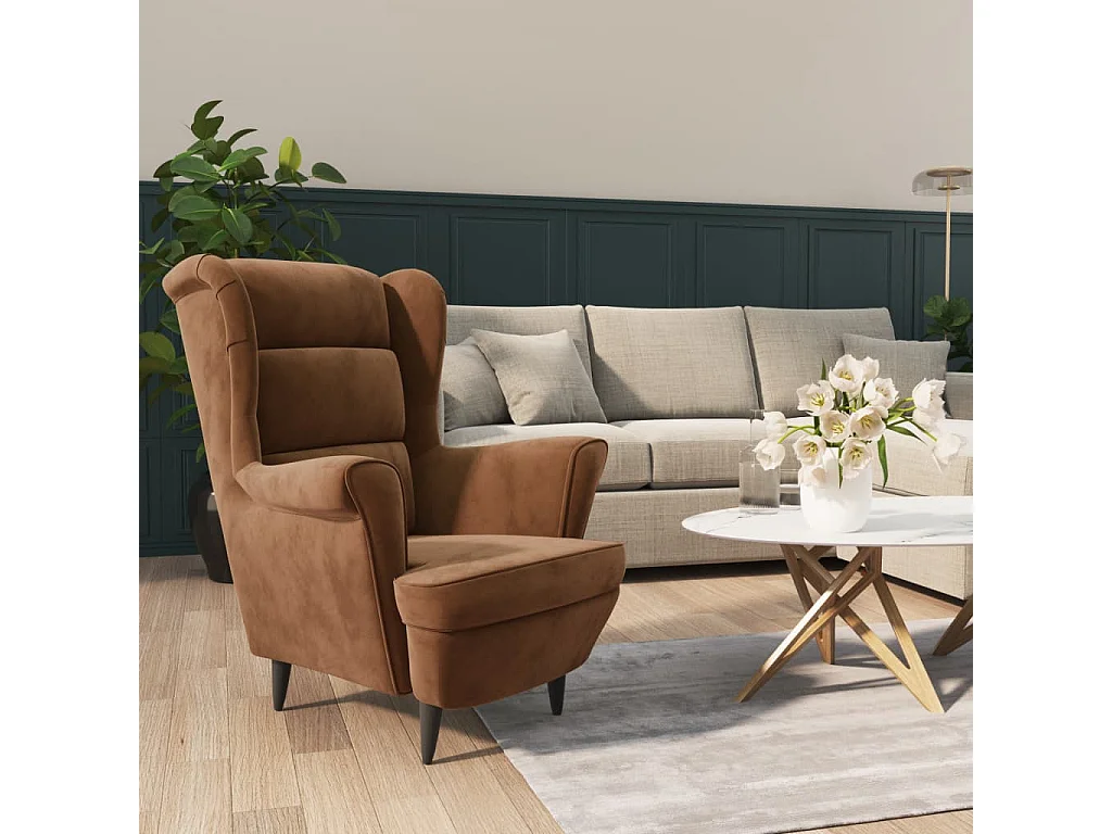 Fauteuil fluweel bruin NL641142