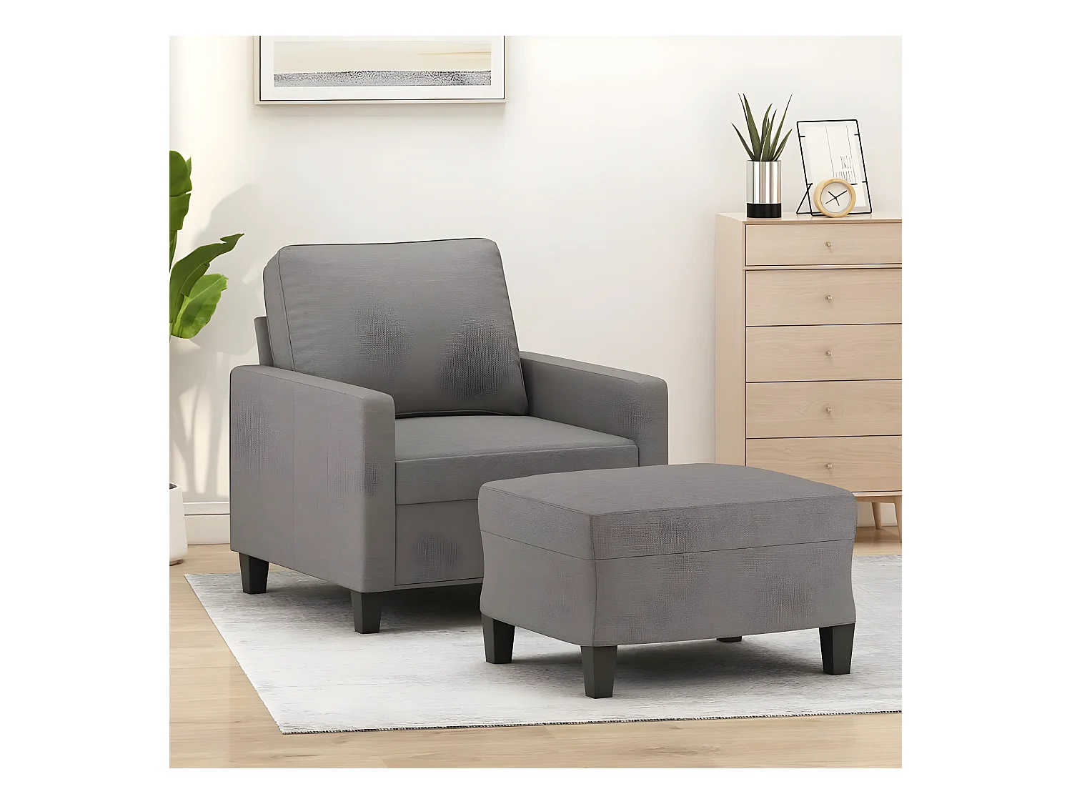 Fauteuil met voetenbank 60 cm stof taupe BE186180