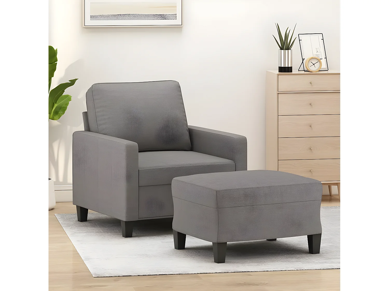 Sillón con taburete tela gris taupe 60 cm ES928721