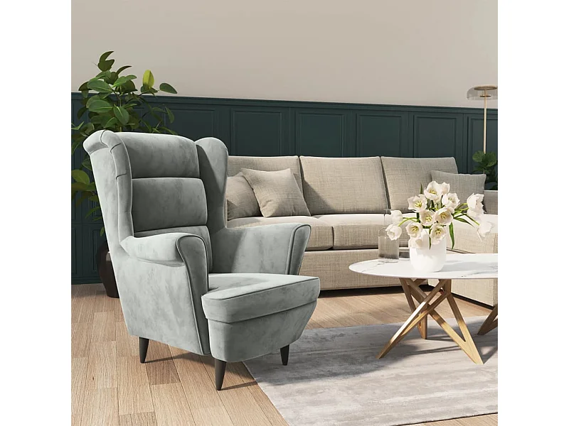 Sillón de terciopelo gris claro ES18314