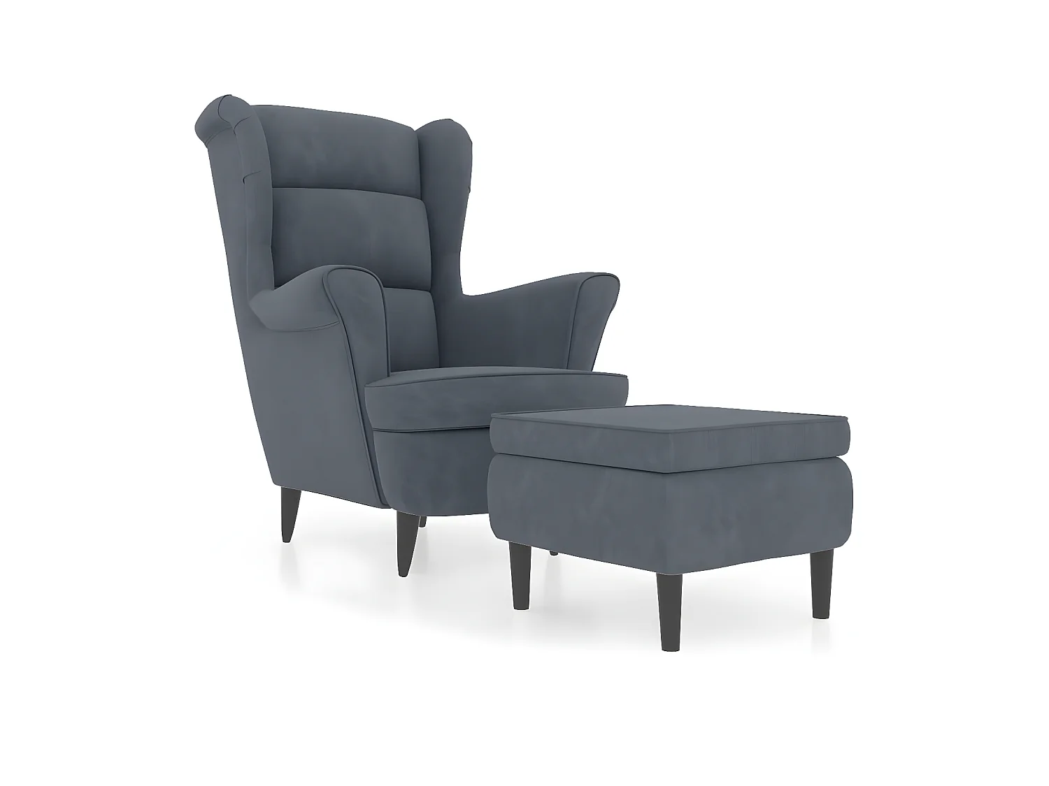 Fauteuil à oreilles avec tabouret gris foncé velours SEF83445