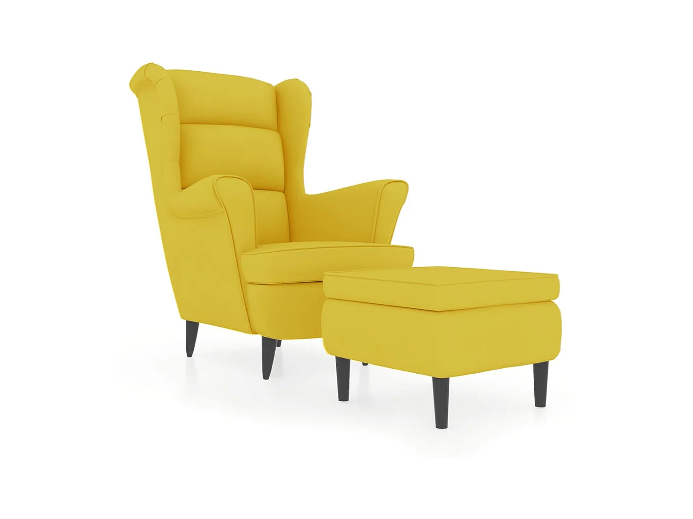 Fauteuil à oreilles avec tabouret jaune moutarde velours SEF71350