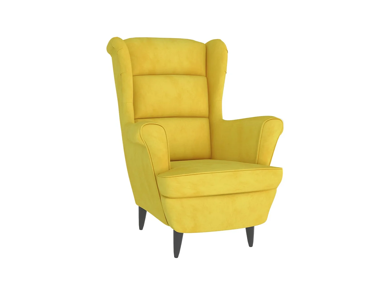 Fauteuil à oreilles avec tabouret jaune moutarde velours SEF71350