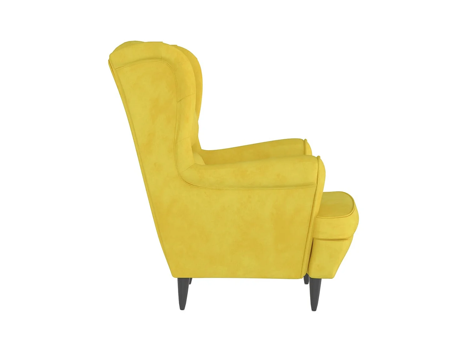 Fauteuil à oreilles avec tabouret jaune moutarde velours SEF71350