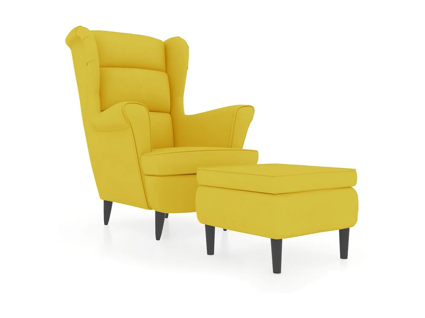 Fauteuil à oreilles avec tabouret jaune moutarde velours SEF71350