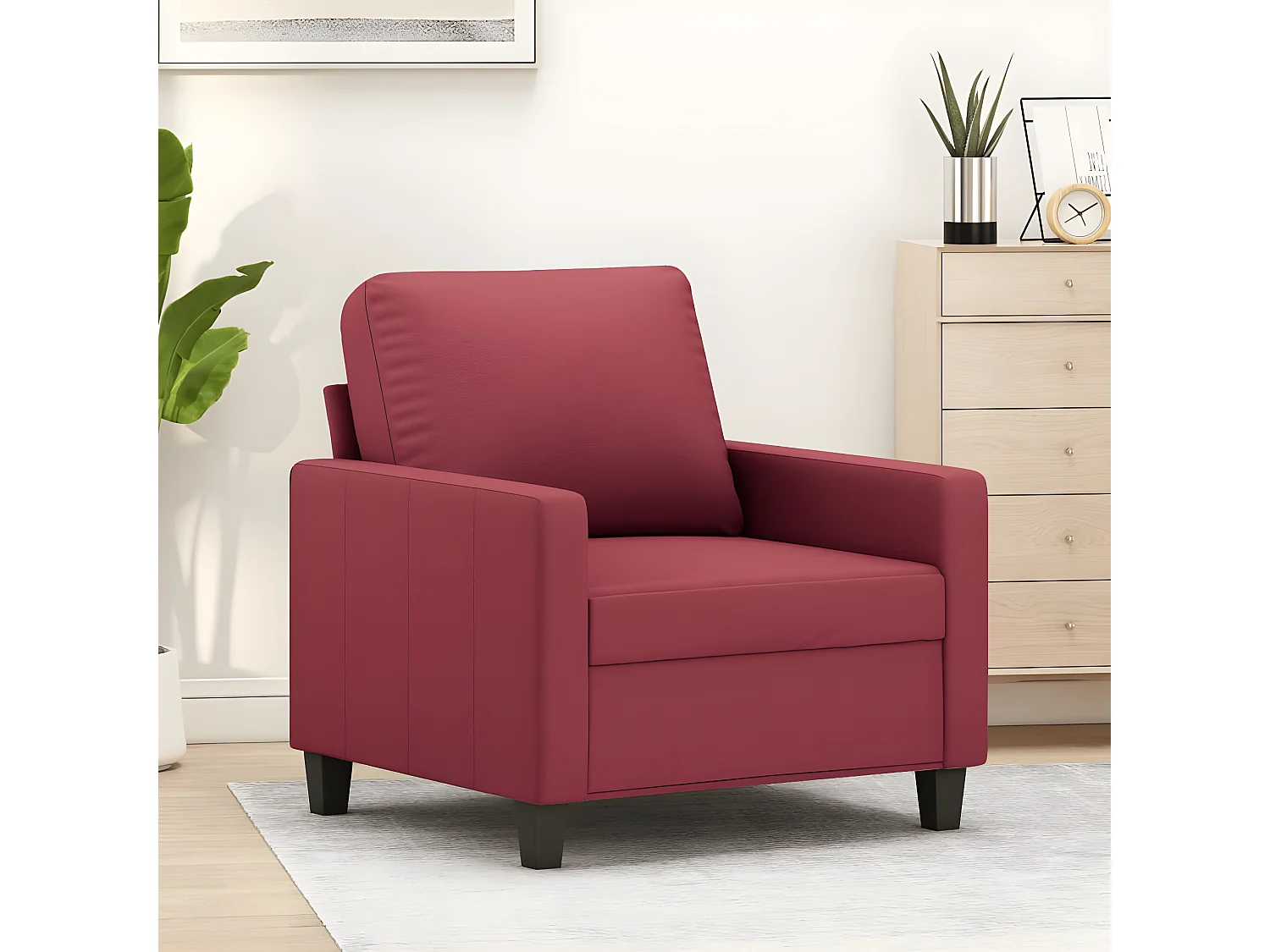 Sillón cuero sintético rojo tinto 60 cm ES56255
