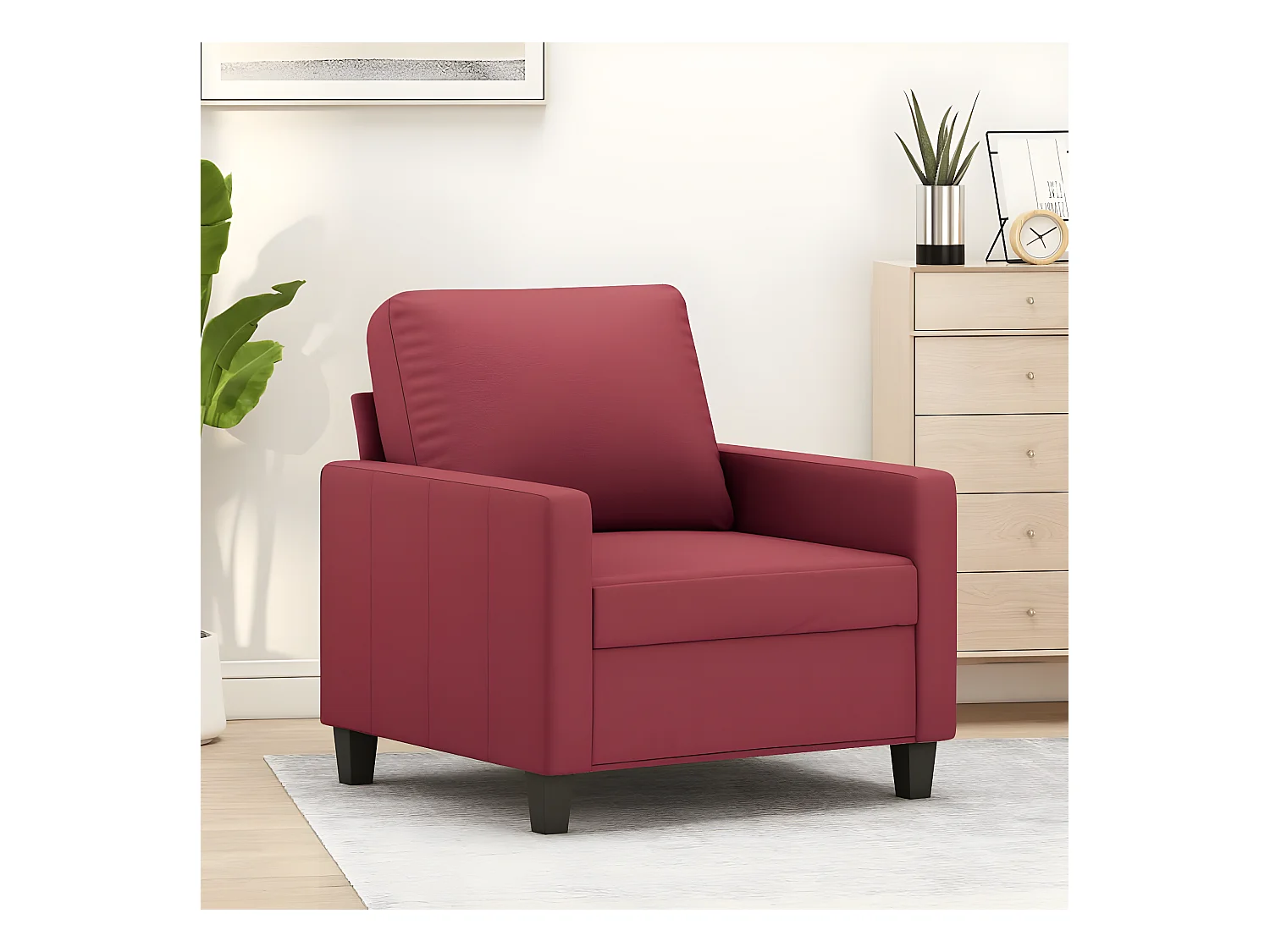 Fauteuil de salon Rouge bordeaux 60 cm Similicuir OLA8649