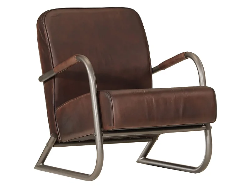 Fauteuil droit marron cuir véritable SEF10584