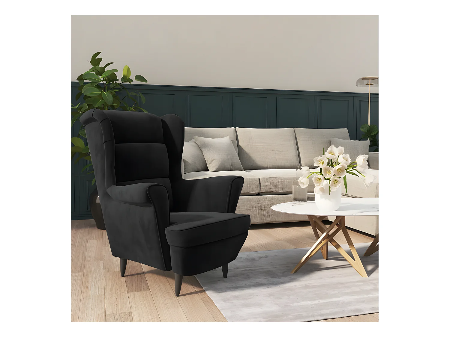 Fauteuil droit noir velours SEF75458