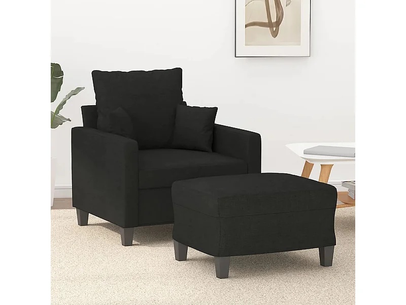 Fauteuil met voetenbank 60 cm stof zwart BE811695