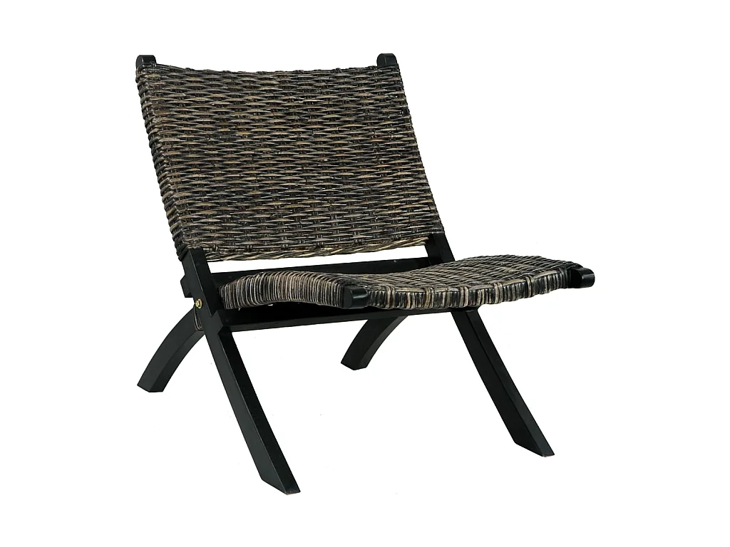 Fauteuil droit Noir Rotin naturel kubu et bois d'acajou LSJ5517
