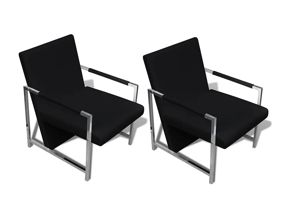 Fauteuils Lot de 2 avec cadre chromé noir similicuir SEF73339