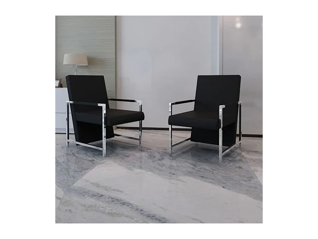 Fauteuils Lot de 2 avec cadre chromé noir similicuir SEF73339