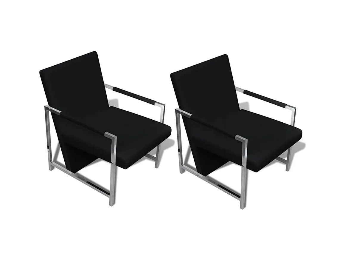 Fauteuils Lot de 2 avec cadre chromé noir similicuir SEF73339