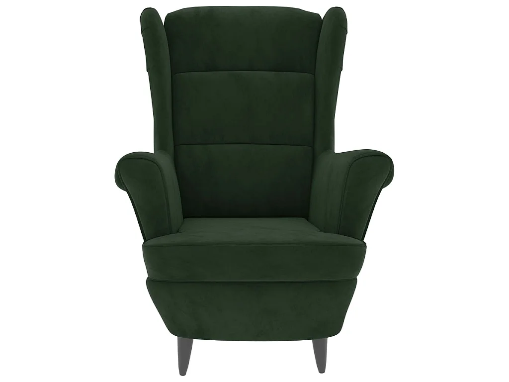Fauteuil à oreilles avec tabouret vert foncé velours FVBB39096