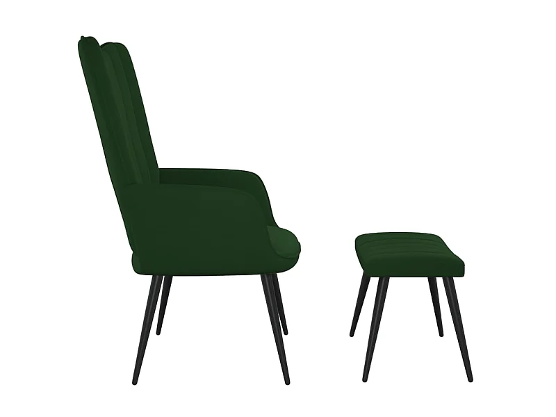 Silla de relajación con taburete terciopelo verde oscuro ES24598
