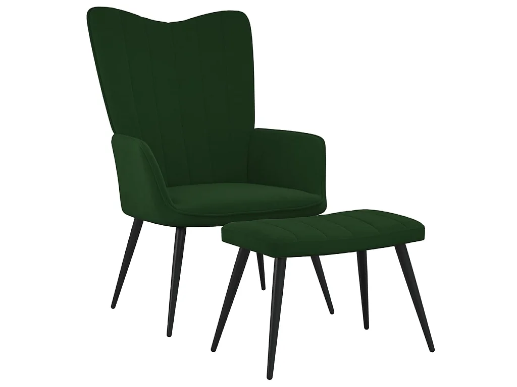 Fauteuil droit avec repose-pied Vert foncé Velours LSJ8255