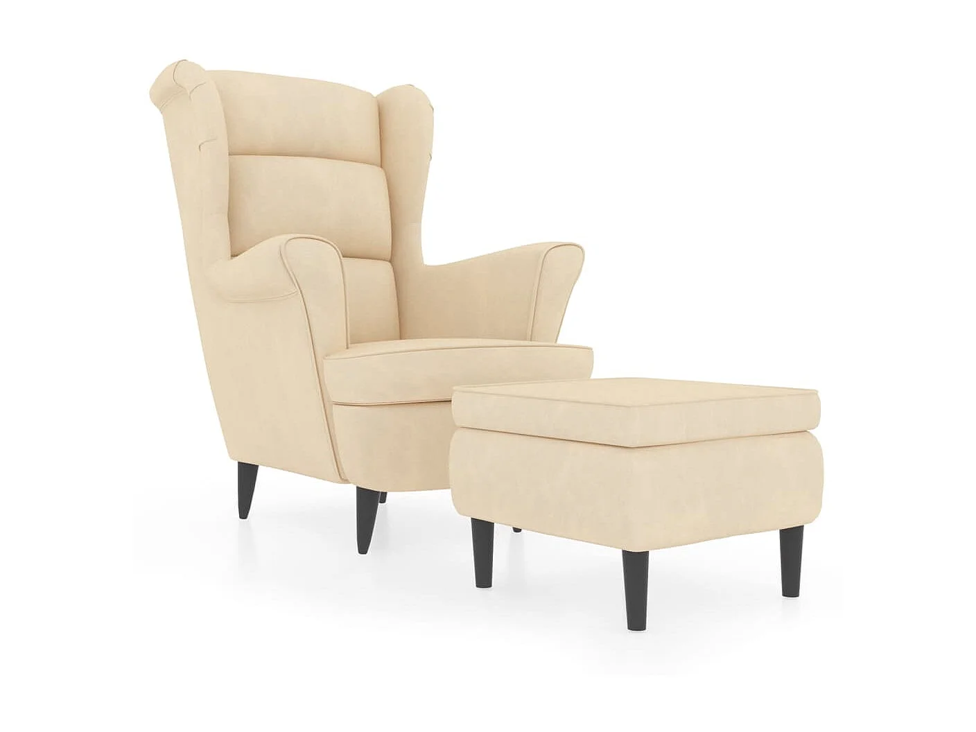 Fauteuil à oreilles avec tabouret crème velours FVBB36466