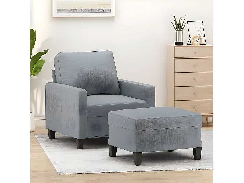 Sillón con taburete tela gris claro 60 cm ES90039