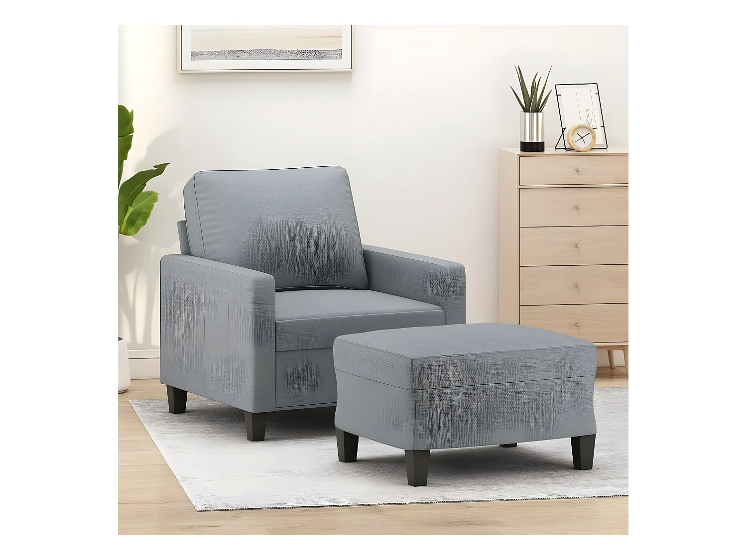 Fauteuil avec repose-pieds Gris clair 60 cm Tissu OLA2450