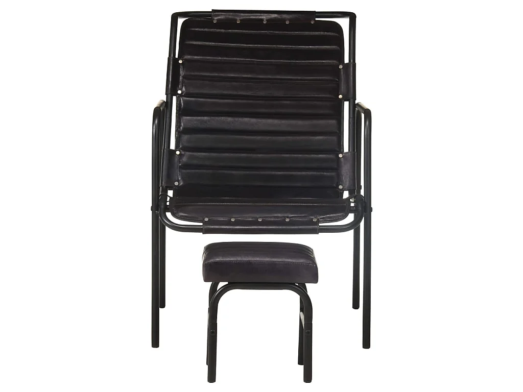 Relaxsessel | Fernsehsessel mit Fußhocker Schwarz Echtleder -gkd517832