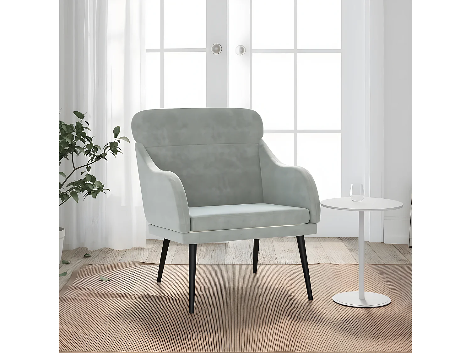 Sillón de terciopelo gris claro 63x76x80 cm ES76688