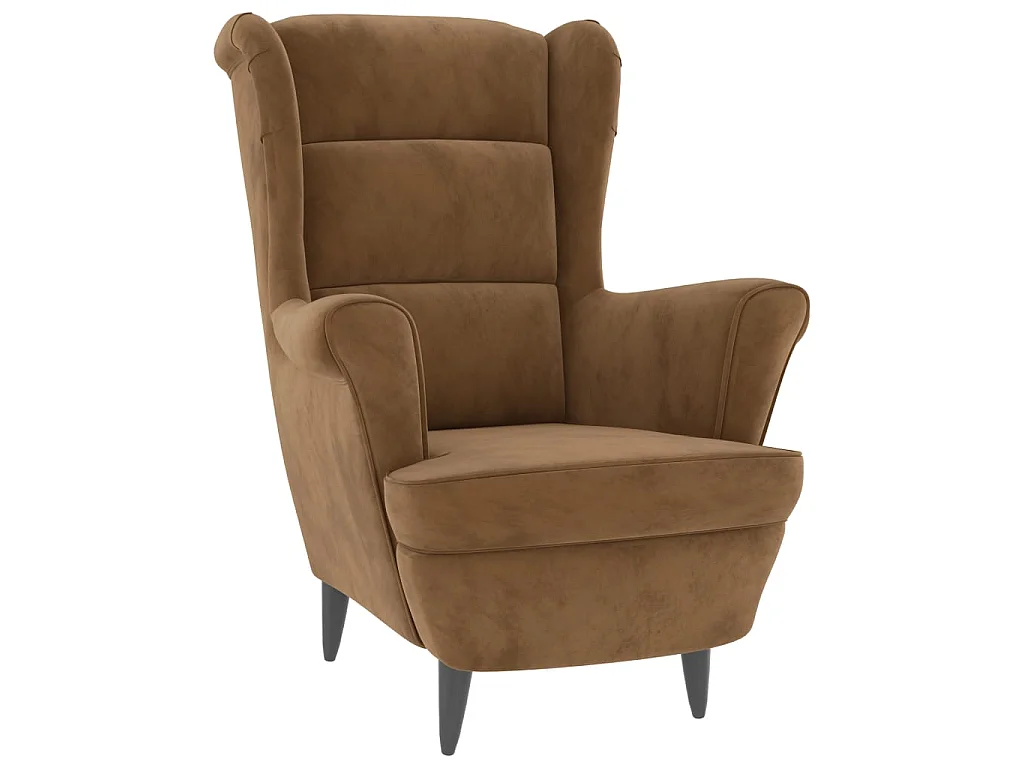 Fauteuil à oreilles avec tabouret marron velours SEF64422