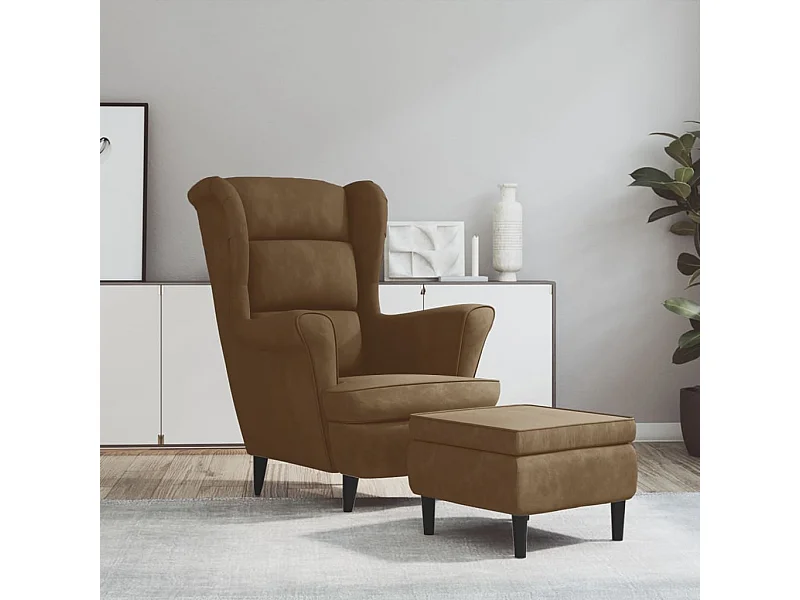 Fauteuil met voetenbank fluweel bruin NL763727