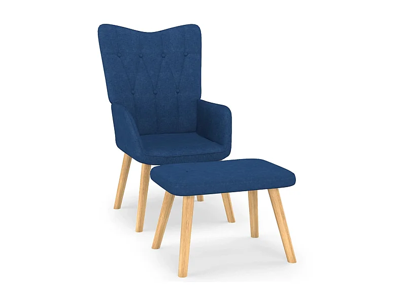 Fauteuil droit avec tabouret Bleu Tissu LSJ8551