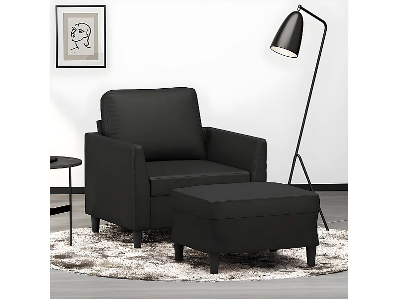 Sillón con taburete cuero sintético negro 60 cm ES95048