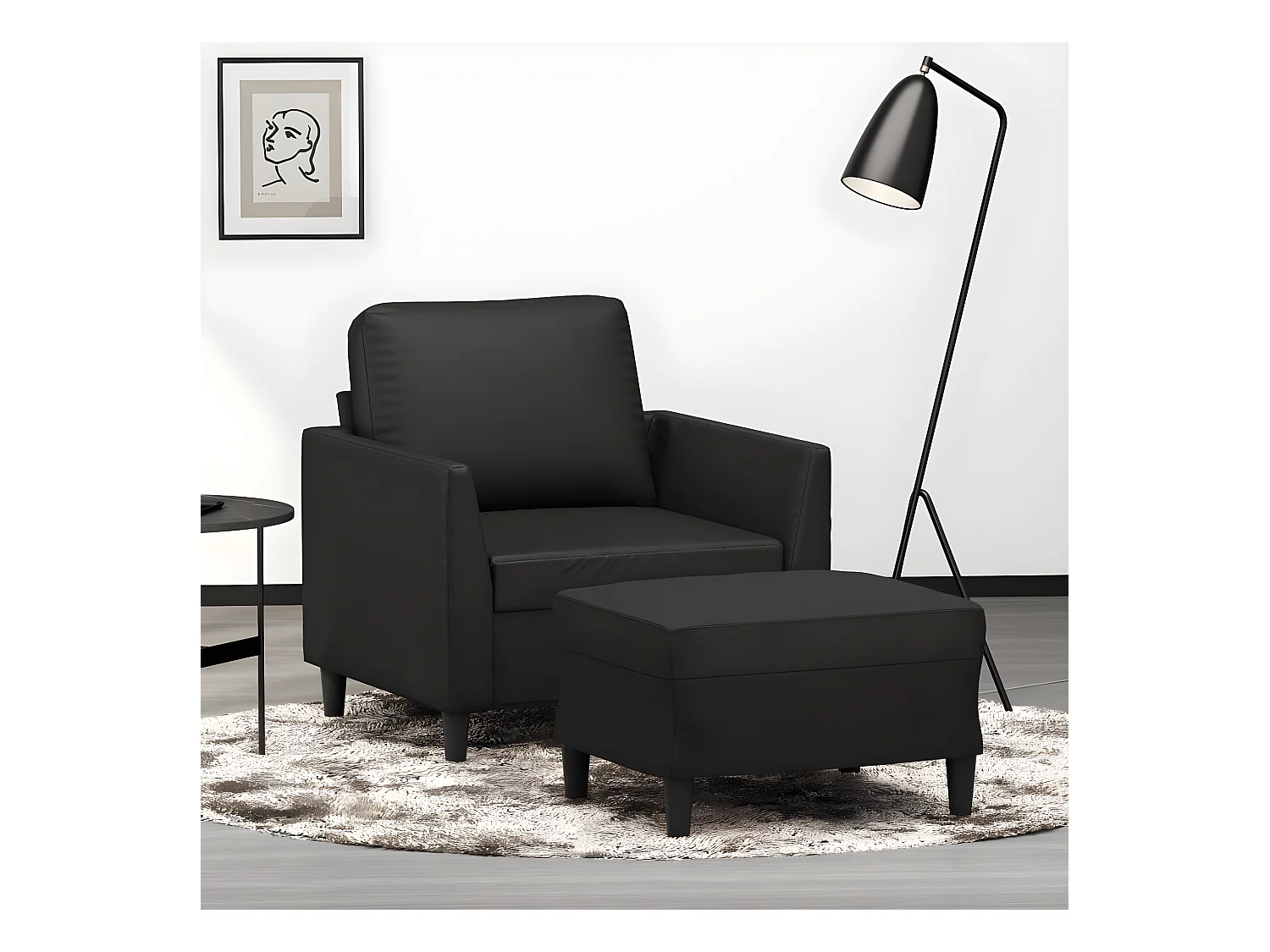 Fauteuil avec repose-pied Noir 60 cm Similicuir FVBB98676