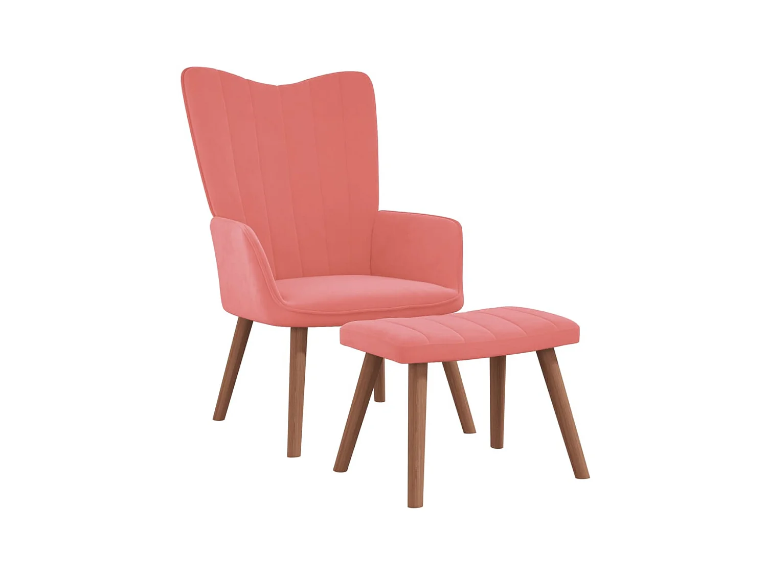 Fauteuil droit avec repose-pied Rose Velours LSJ7169