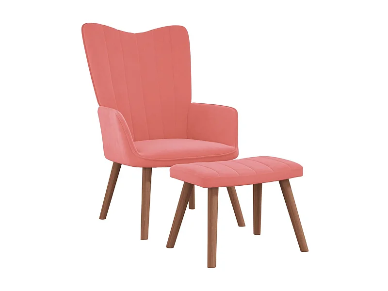 Fauteuil droit avec repose-pied Rose Velours LSJ7169