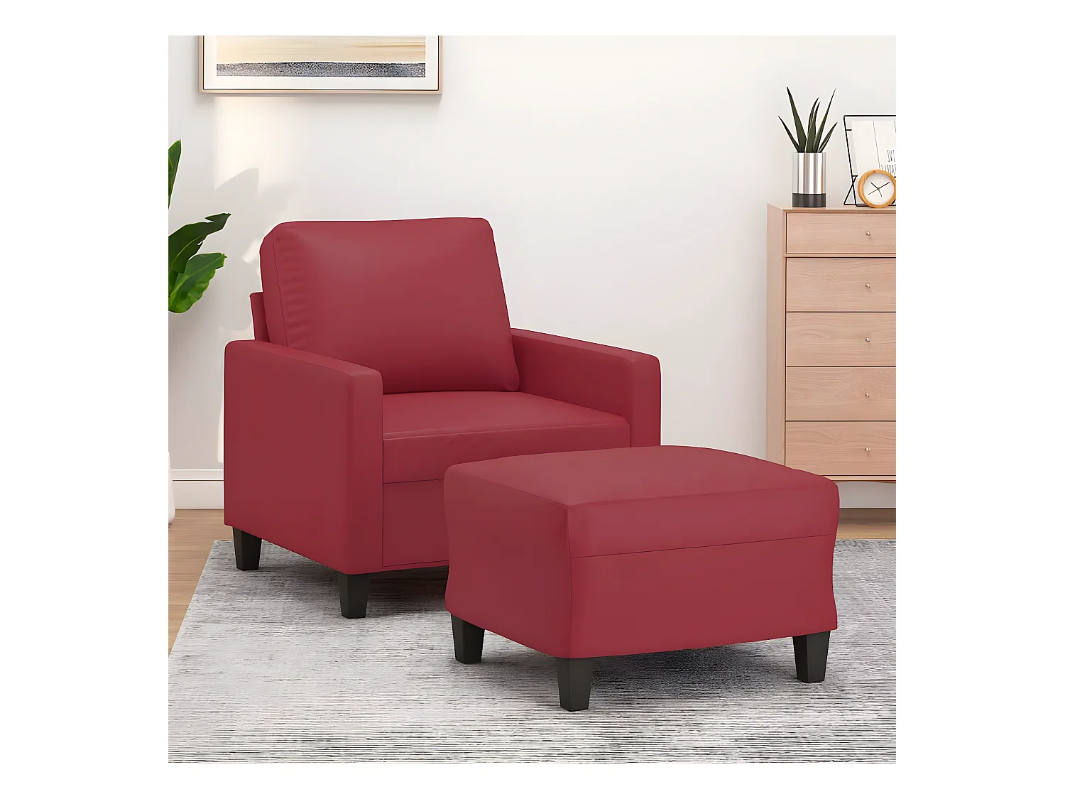 Fauteuil avec repose-pied Confortable Rouge bordeaux 60 cm Similicuir LQD9266