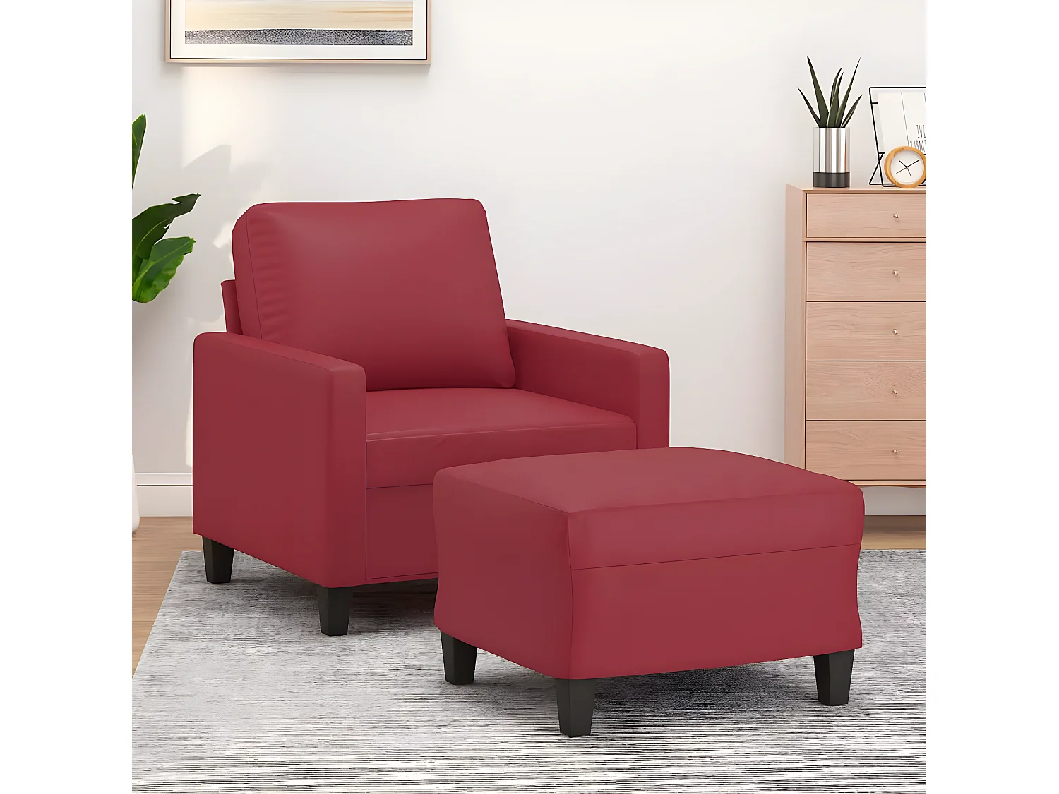 Fauteuil avec repose-pied Confortable Rouge bordeaux 60 cm Similicuir LQD9266