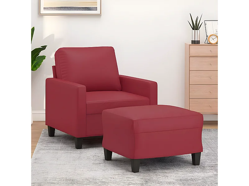 Fauteuil avec repose-pied Confortable Rouge bordeaux 60 cm Similicuir LQD9266