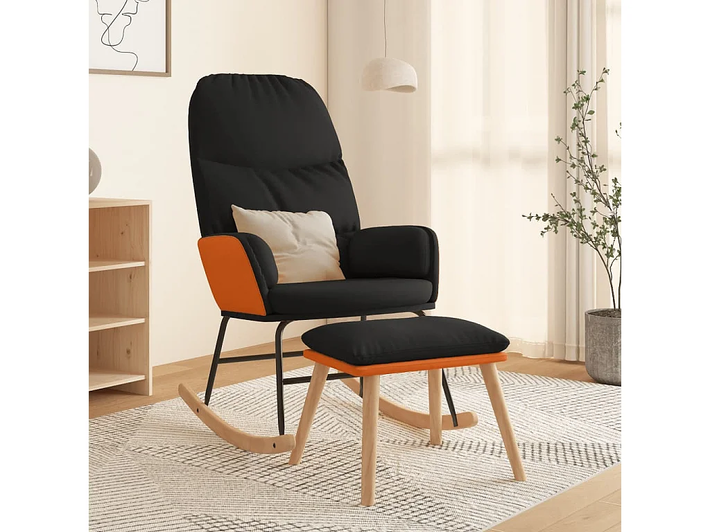 Fauteuil à bascule avec repose-pied Noir Tissu BE25175