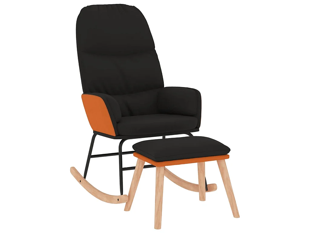 Fauteuil à bascule avec repose-pied Noir Tissu BE25175