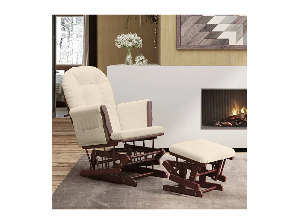Fauteuil à bascule avec repose-pied Blanc crème Tissu SEF84195