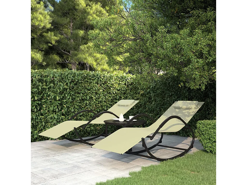 Lot de 2 Chaises longues à bascule Crème Acier et textilène BE89908