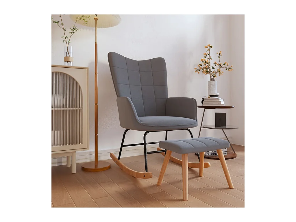 Fauteuil à bascule avec tabouret Gris foncé Tissu BE19084