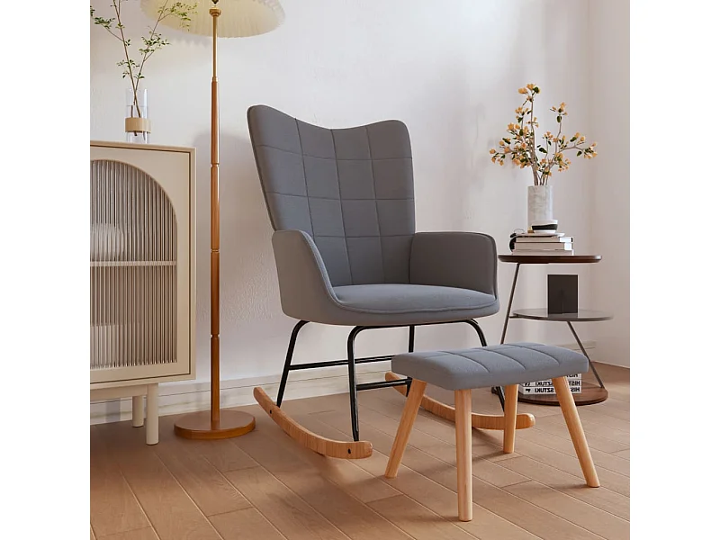 Fauteuil à bascule avec tabouret Gris foncé Tissu BE19084