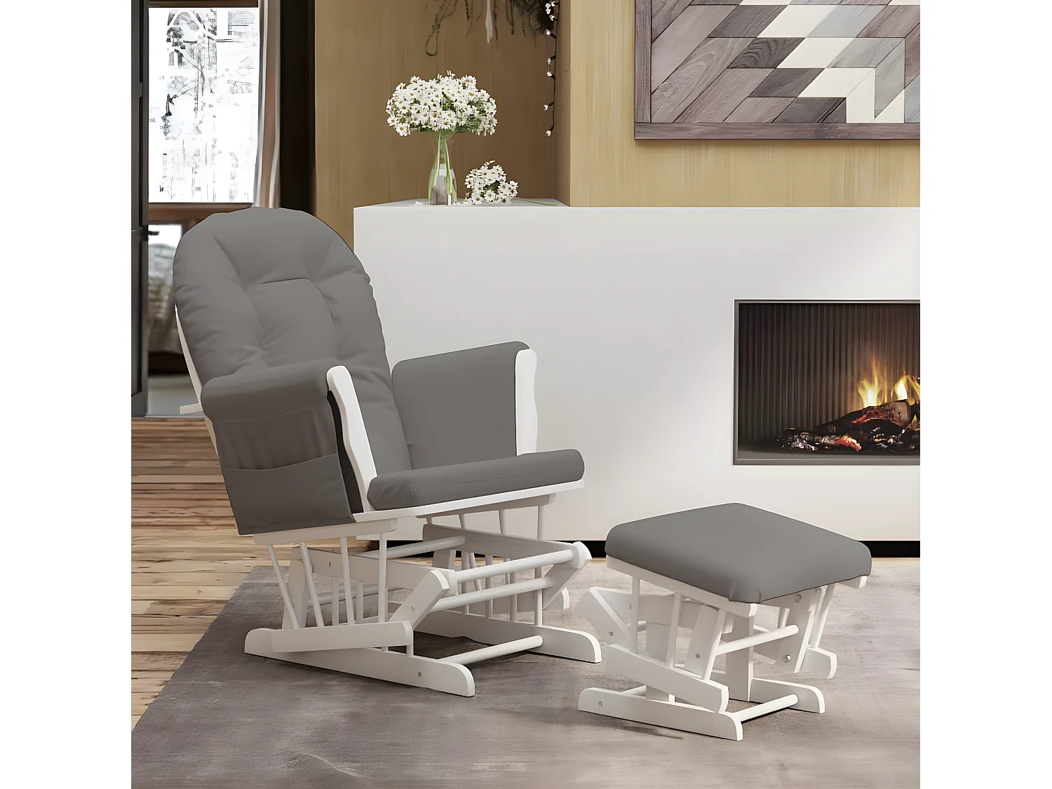 Sillón de lactancia con taburete tela gris oscuro ES95196