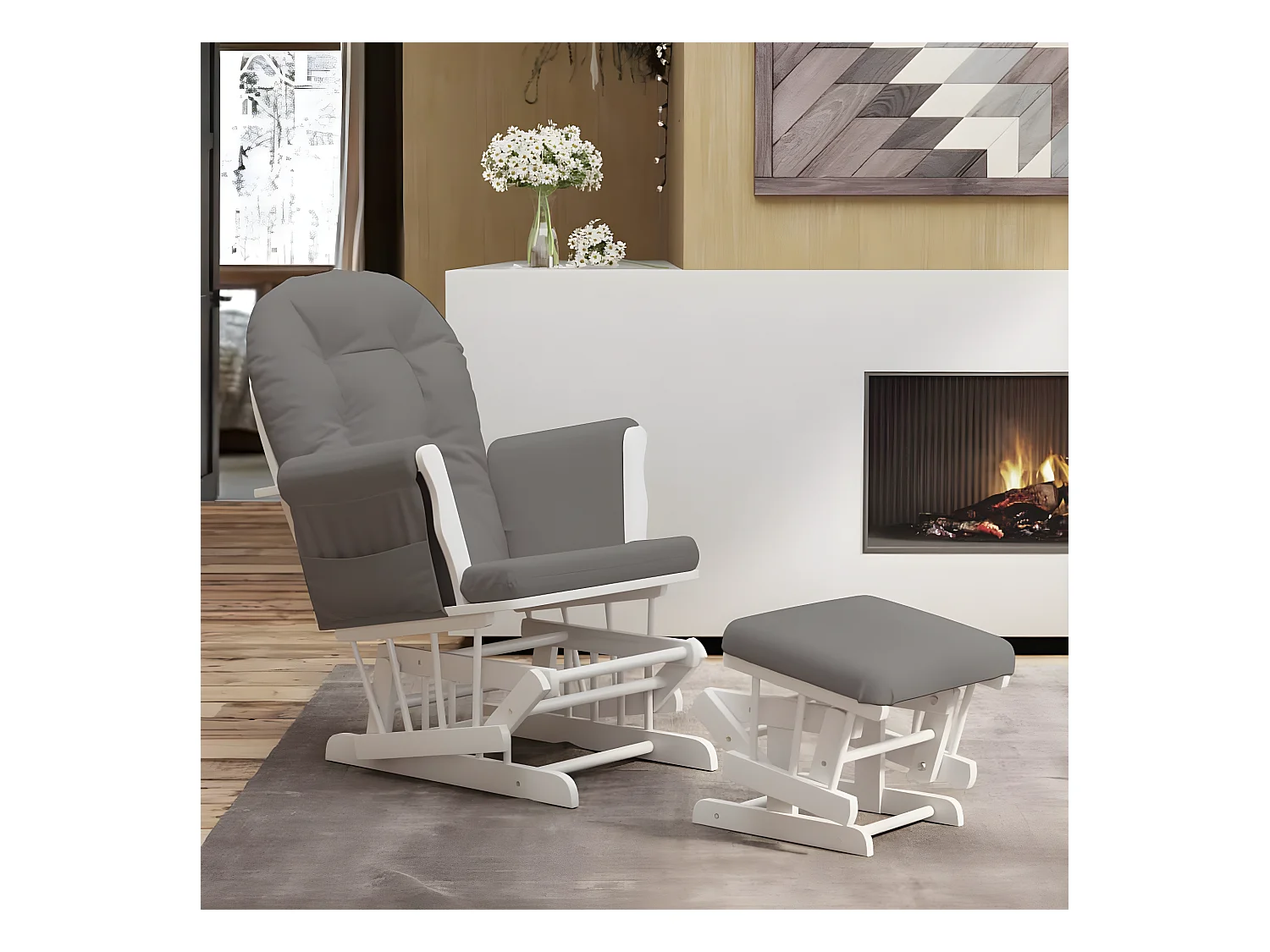Fauteuil à bascule avec repose-pied Gris foncé Tissu SEF81427