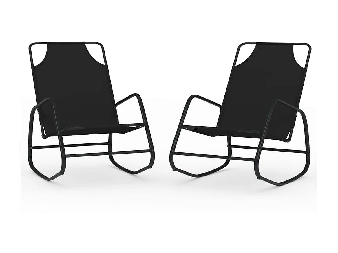 Lot de 2 Chaises longues à bascule Noir Acier et textilène BE53342